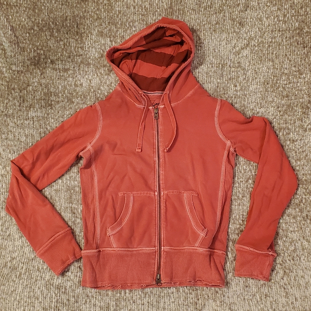 Gap 1969 Distressed Red Zip Stripe Hoodie